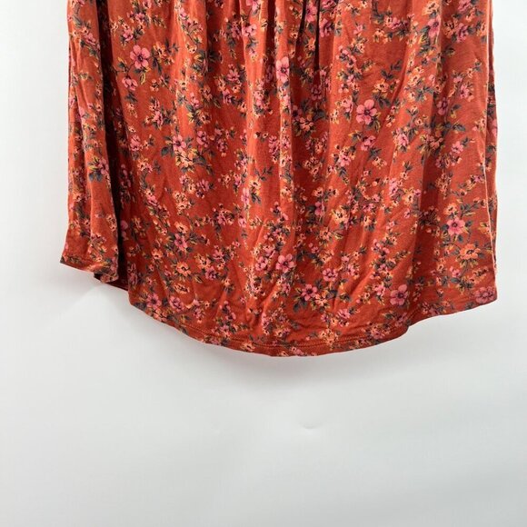 American Eagle Women's Scoop Neck Smocked Top Orange/Multi Floral Size Small - Picture 5 of 9